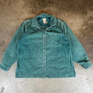Teal LL Bean green corduroy button up shirt Women's Size M